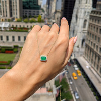 0.87 Ct. Emerald Natural Diamond Halo Necklace, 14K Yellow Gold Life Style