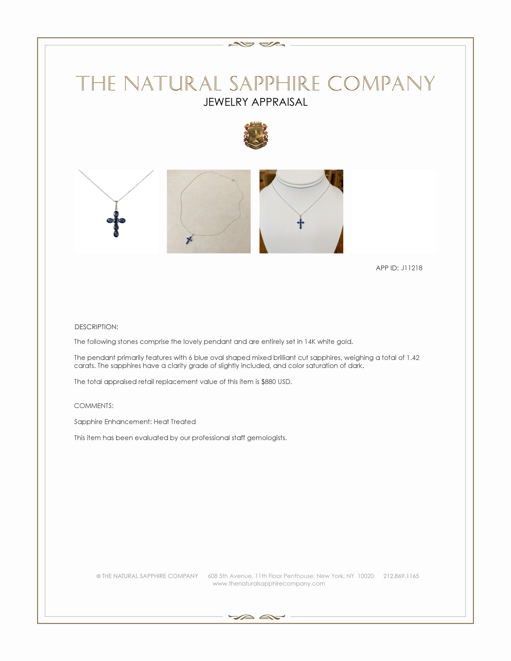 1.42 Ct. Blue Sapphire Religious Pendant, 14K White Gold