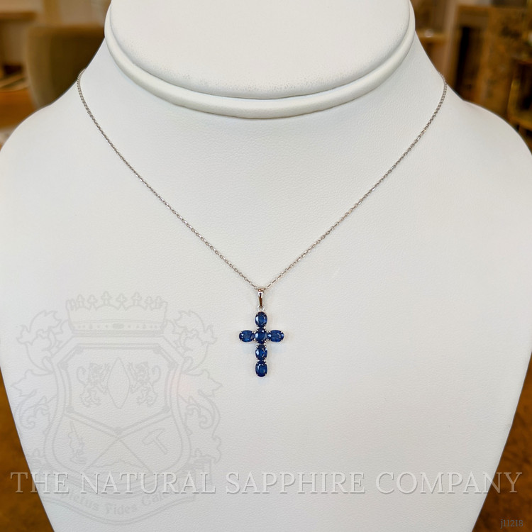 1.42 Ct. Blue Sapphire Religious Pendant, 14K White Gold