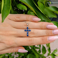 1.42 Ct. Blue Sapphire Religious Pendant, 14K White Gold Life Style