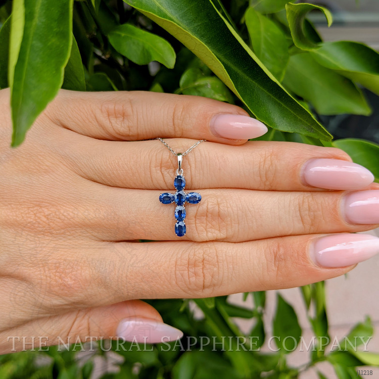 1.42 Ct. Blue Sapphire Religious Pendant, 14K White Gold