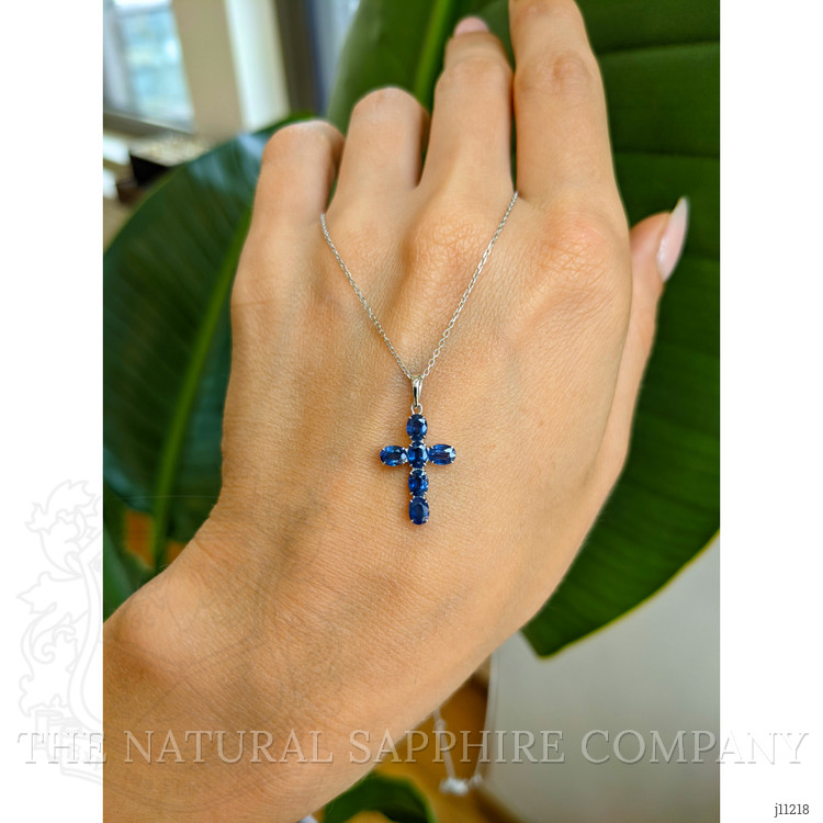 1.42 Ct. Blue Sapphire Religious Pendant, 14K White Gold