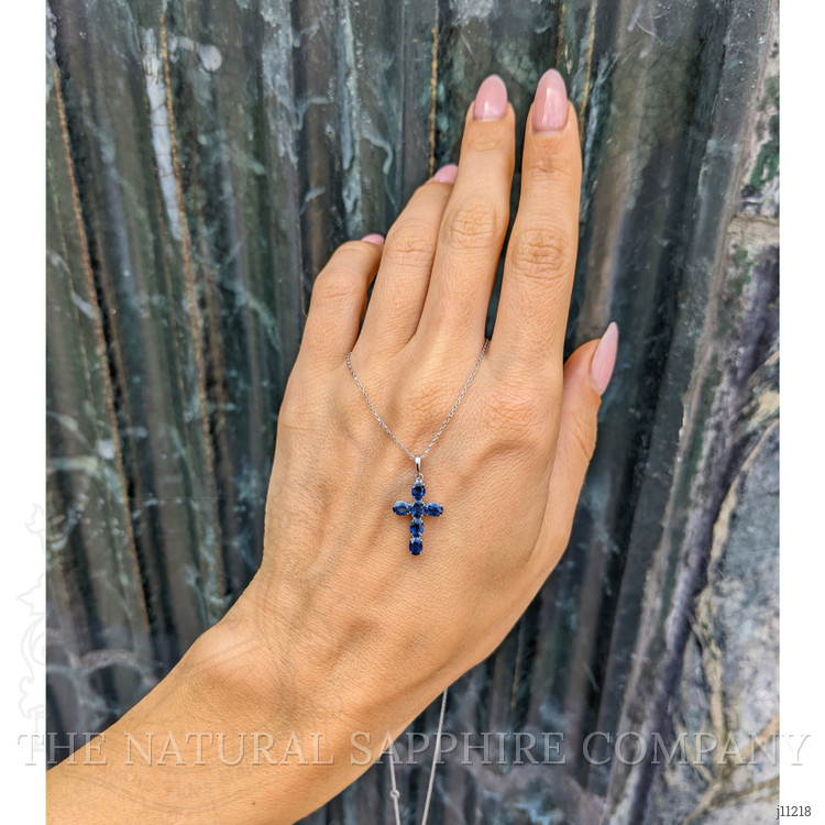 1.42 Ct. Blue Sapphire Religious Pendant, 14K White Gold