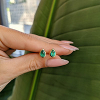 0.66 Ct.Tw. Emerald Studs Earrings, 14K Yellow Gold Life Style