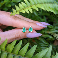 0.66 Ct.Tw. Emerald Studs Earrings, 14K Yellow Gold Life Style