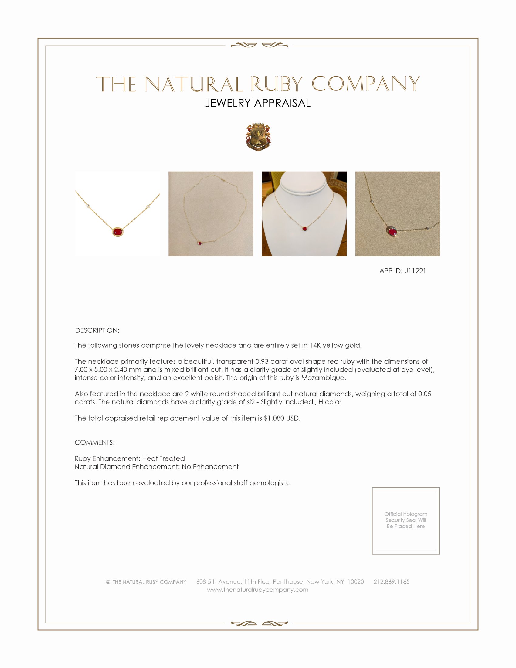 0.93 Ct. Ruby Natural Diamond Bezel Necklace, 14K Yellow Gold