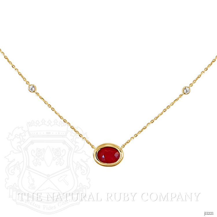 0.93 Ct. Ruby Natural Diamond Bezel Necklace, 14K Yellow Gold