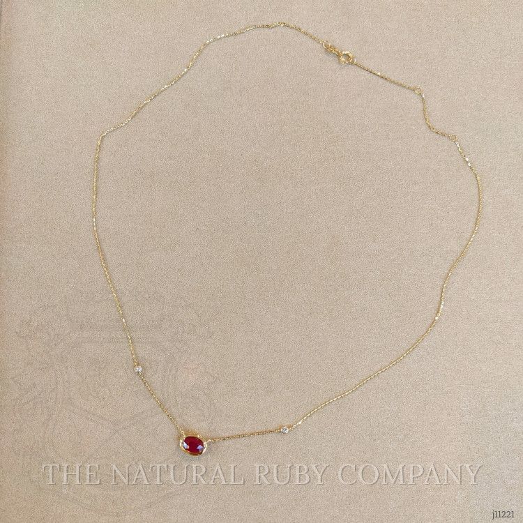 0.93 Ct. Ruby Natural Diamond Bezel Necklace, 14K Yellow Gold