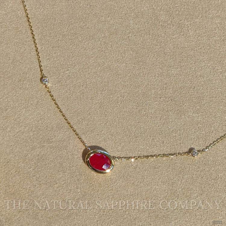 0.93 Ct. Ruby Natural Diamond Bezel Necklace, 14K Yellow Gold