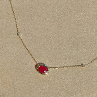 0.93 Ct. Ruby Natural Diamond Bezel Necklace, 14K Yellow Gold Image