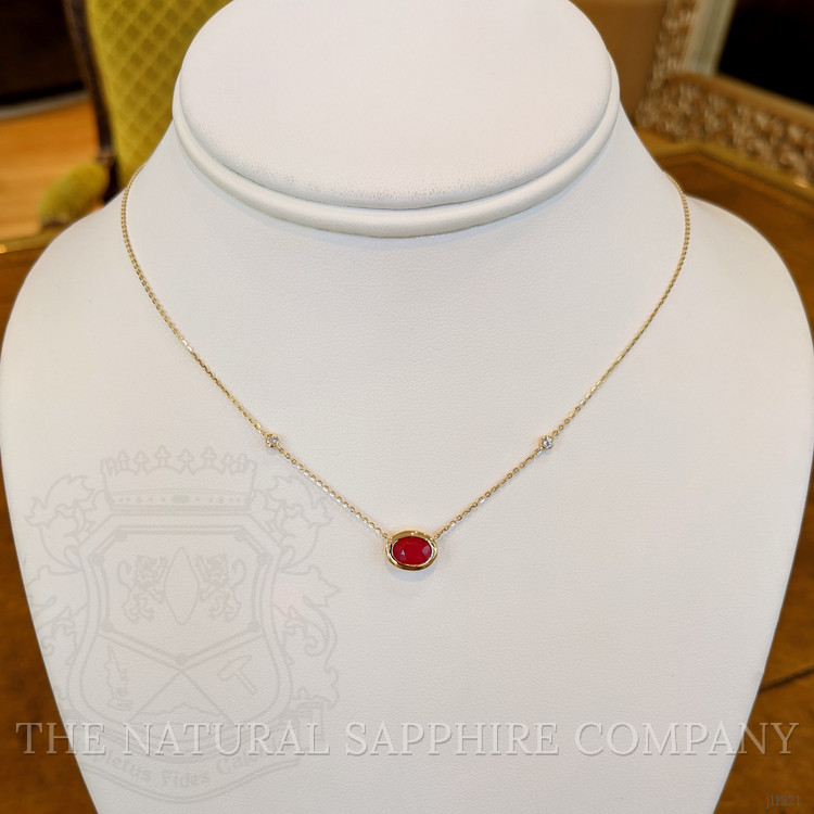 0.93 Ct. Ruby Natural Diamond Bezel Necklace, 14K Yellow Gold