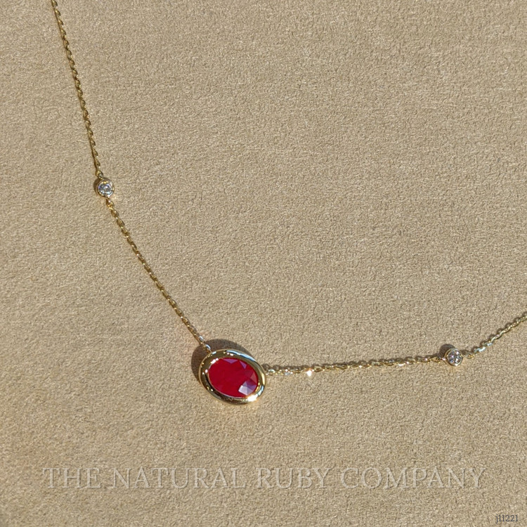 0.93 Ct. Ruby Natural Diamond Bezel Necklace, 14K Yellow Gold