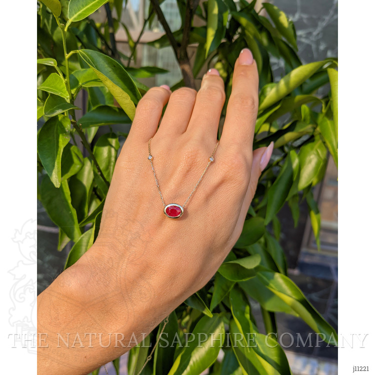 0.93 Ct. Ruby Natural Diamond Bezel Necklace, 14K Yellow Gold