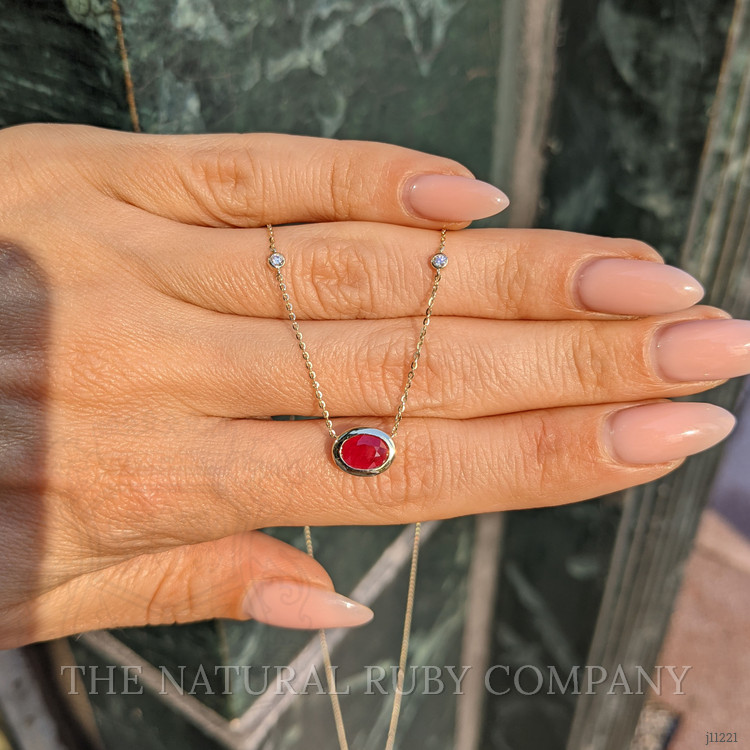 0.93 Ct. Ruby Natural Diamond Bezel Necklace, 14K Yellow Gold
