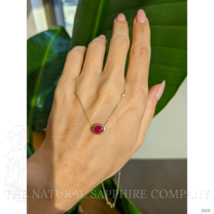 0.93 Ct. Ruby Natural Diamond Bezel Necklace, 14K Yellow Gold