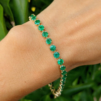 7.94 Ct.Tw. Emerald Tennis/Line Bracelet, 14K Yellow Gold Image