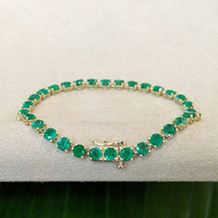 7.94 Ct.Tw. Emerald Tennis/Line Bracelet, 14K Yellow Gold Image