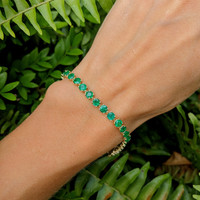 7.94 Ct.Tw. Emerald Tennis/Line Bracelet, 14K Yellow Gold Life Style