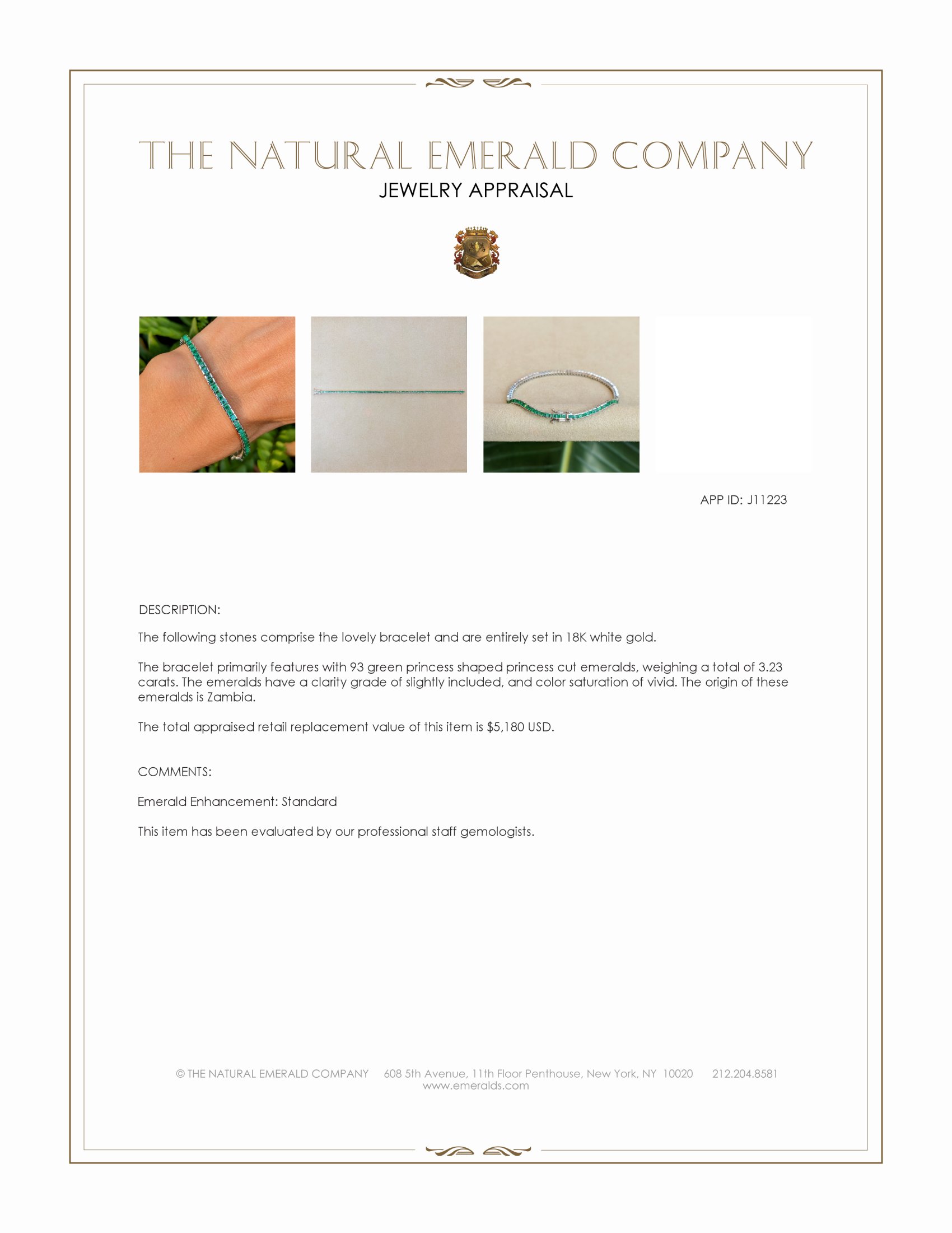 3.23 Ct.Tw. Emerald Tennis/Line Bracelet, 18K White Gold