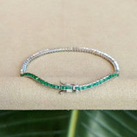3.23 Ct.Tw. Emerald Tennis/Line Bracelet, 18K White Gold Image