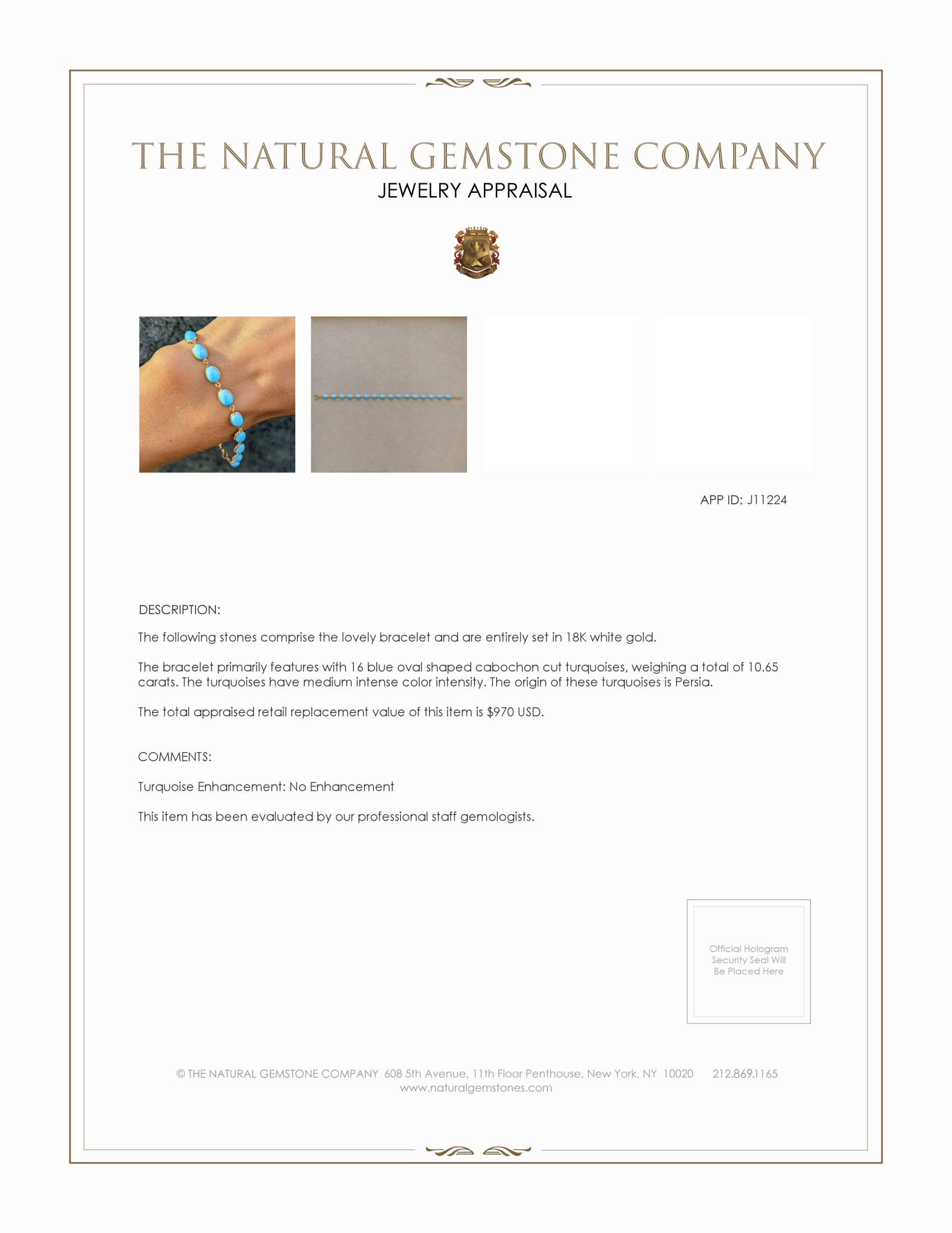 10.65 Ct.Tw. Blue Turquoise Bezel Bracelet, 18K White Gold