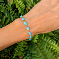 10.65 Ct.Tw. Turquoise Bezel Bracelet, 18K White Gold Life Style