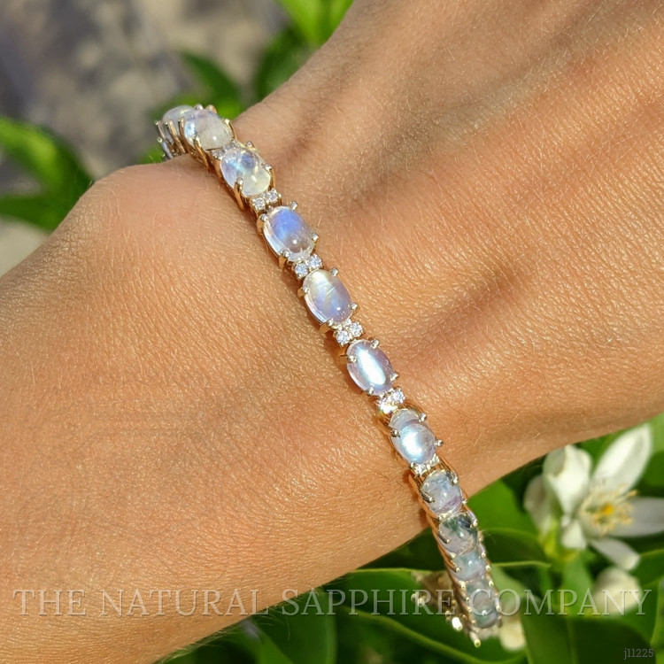 13.70 Ct.Tw. Moonstone Natural Diamond Tennis/Riviere Bracelet, 14K Yellow Gold