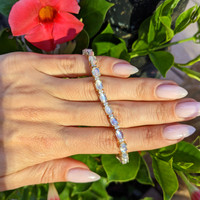 13.70 Ct.Tw. Moonstone Natural Diamond Tennis/Riviere Bracelet, 14K Yellow Gold Life Style