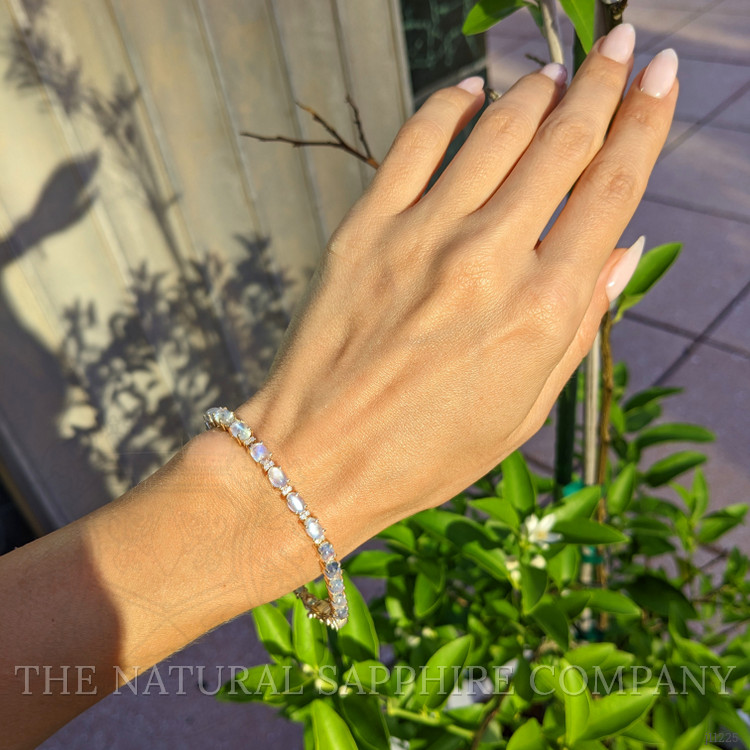 13.70 Ct.Tw. Moonstone Natural Diamond Tennis/Riviere Bracelet, 14K Yellow Gold