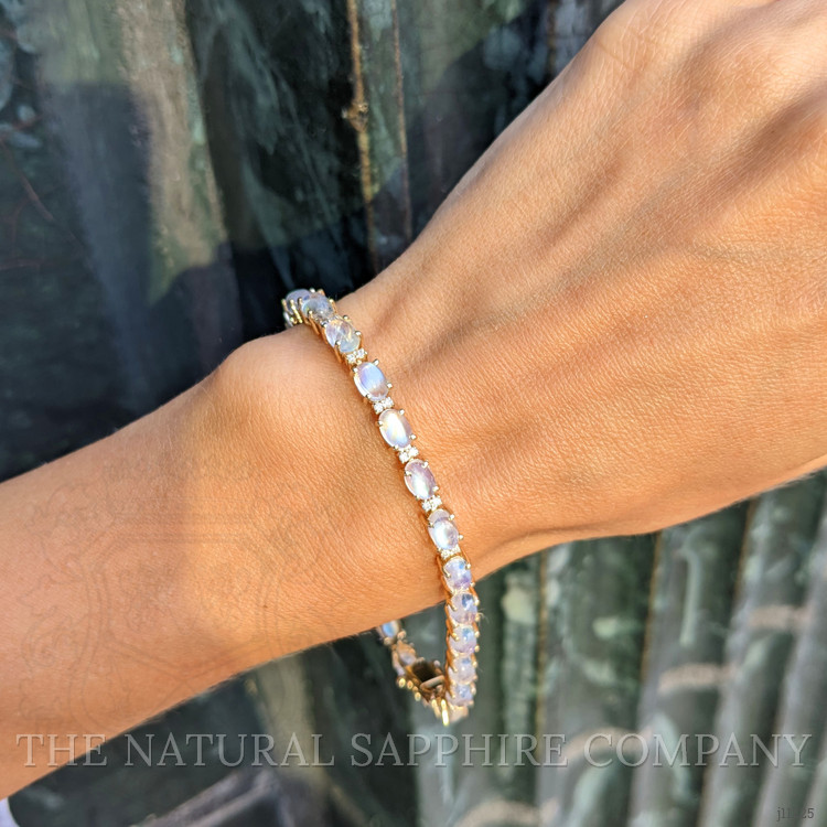 13.70 Ct.Tw. Moonstone Natural Diamond Tennis/Riviere Bracelet, 14K Yellow Gold