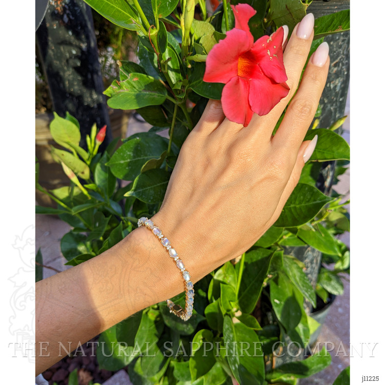 13.70 Ct.Tw. Moonstone Natural Diamond Tennis/Riviere Bracelet, 14K Yellow Gold