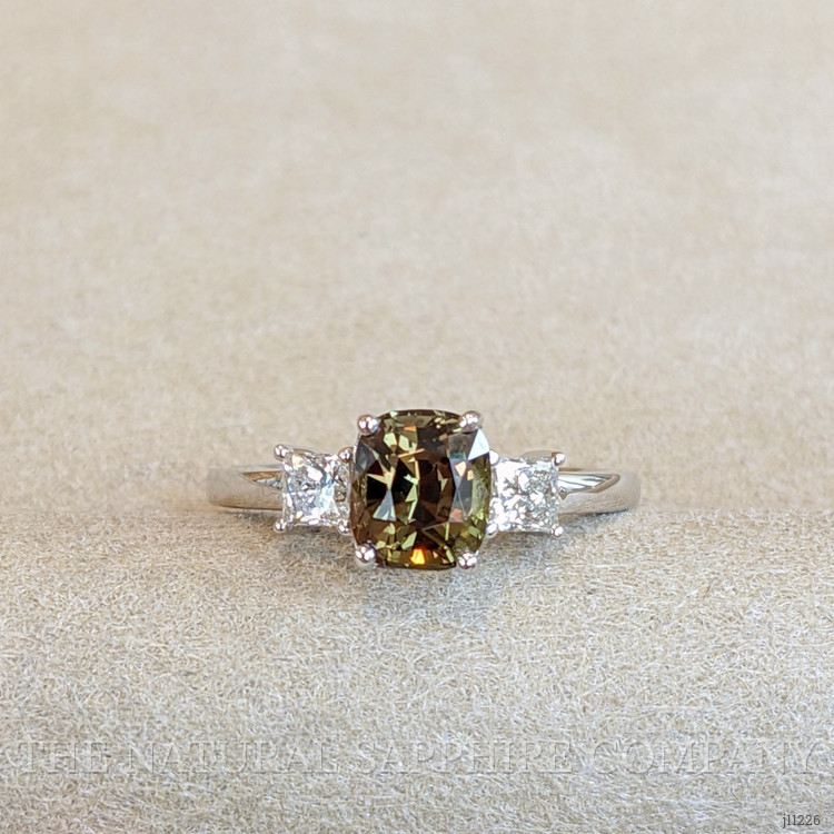 1.67 Ct. Alexandrite Natural Diamond Three Stone Ring, 14K White Gold