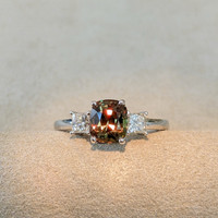1.67 Ct. Alexandrite Natural Diamond Three Stone Ring, 14K White Gold Image