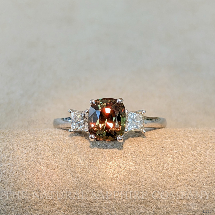 1.67 Ct. Alexandrite Natural Diamond Three Stone Ring, 14K White Gold