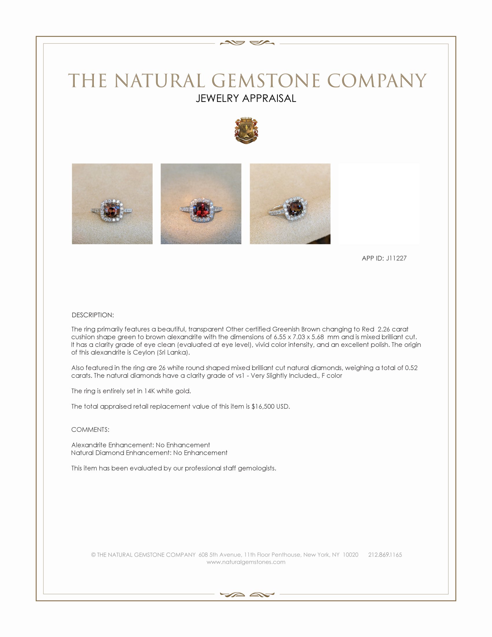 2.26 Ct. Alexandrite and Natural Diamond Pave Ring, 14K White Gold