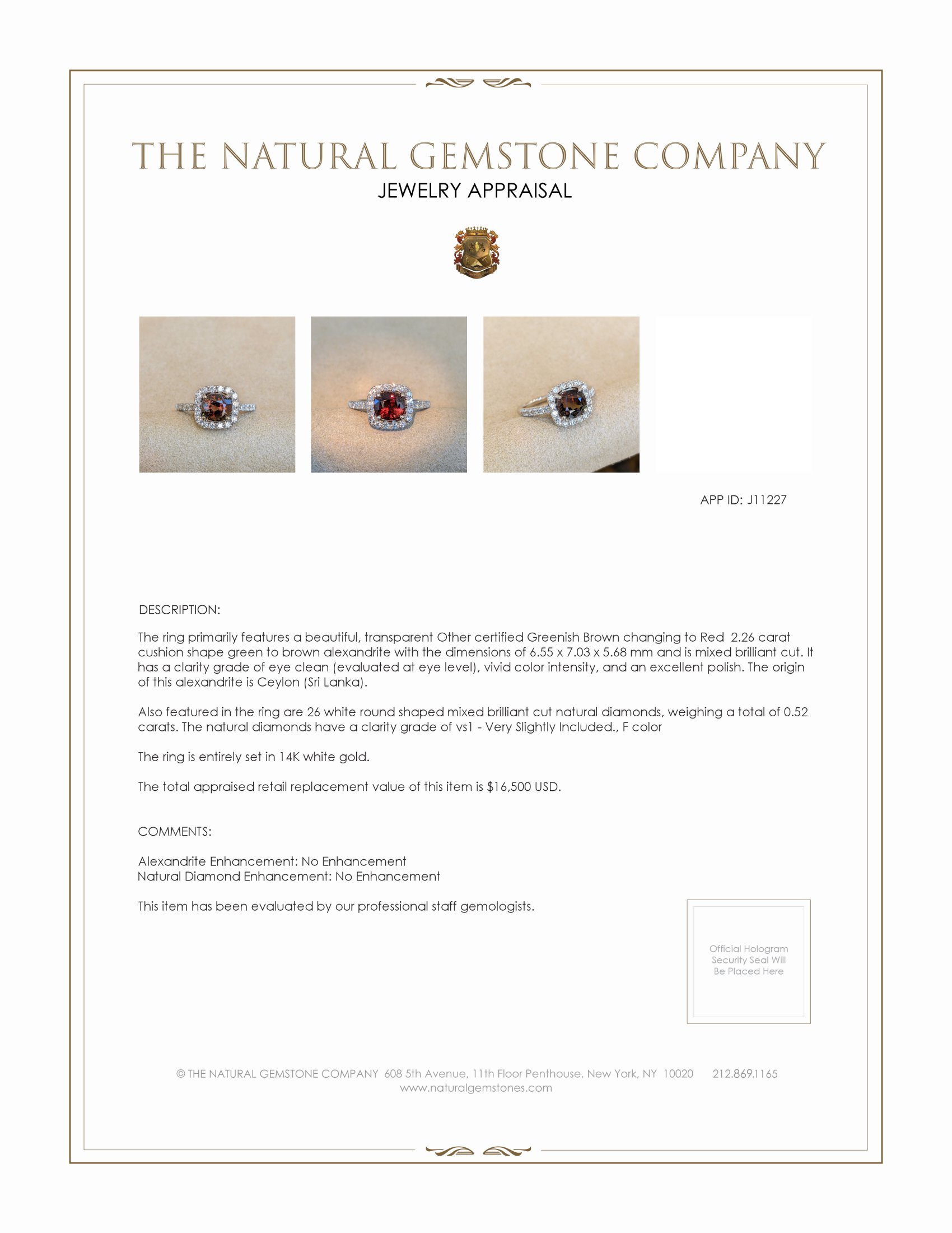 2.26 Ct. Alexandrite Natural Diamond Pave Ring, 14K White Gold