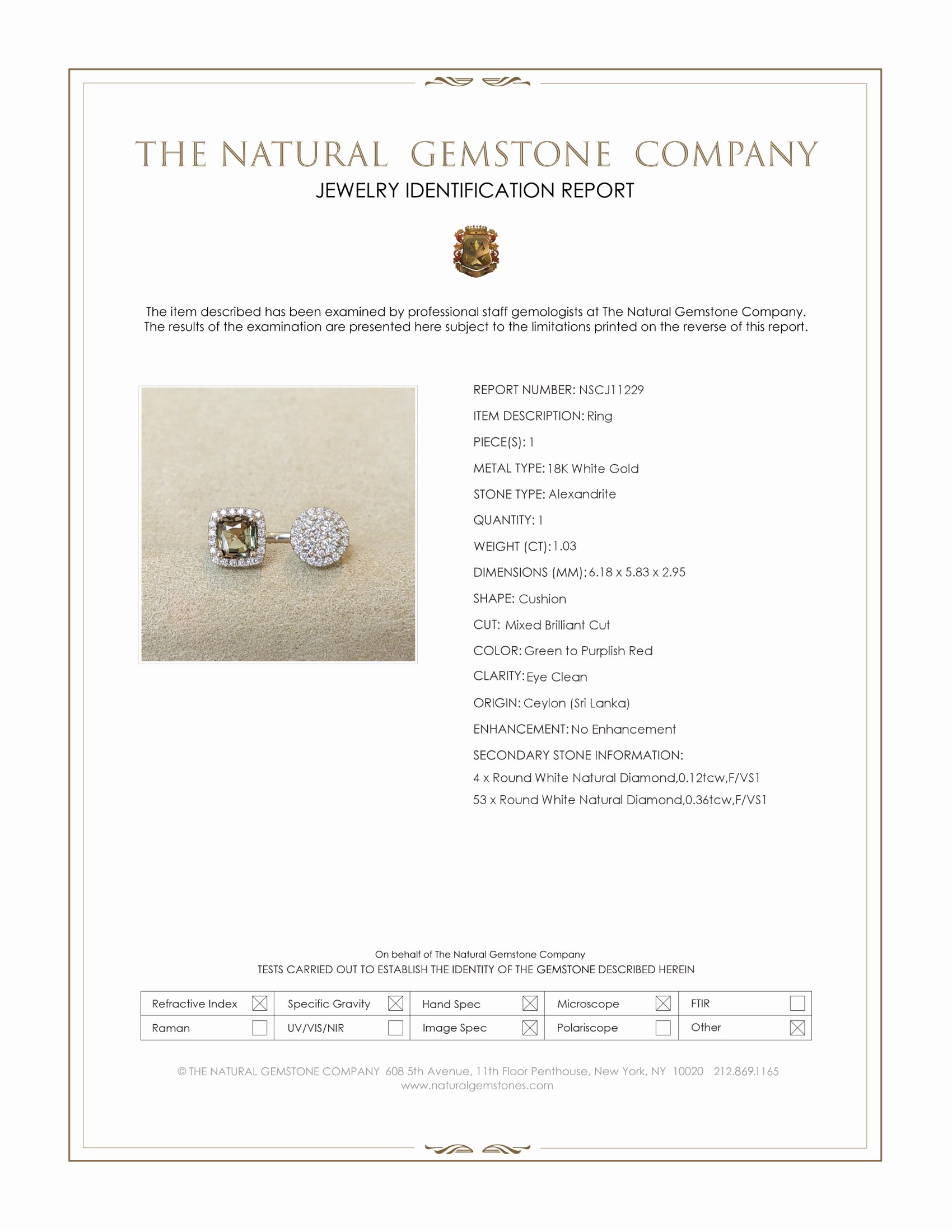 1.03 Ct. Alexandrite and Natural Diamond Pave Ring, 18K White Gold