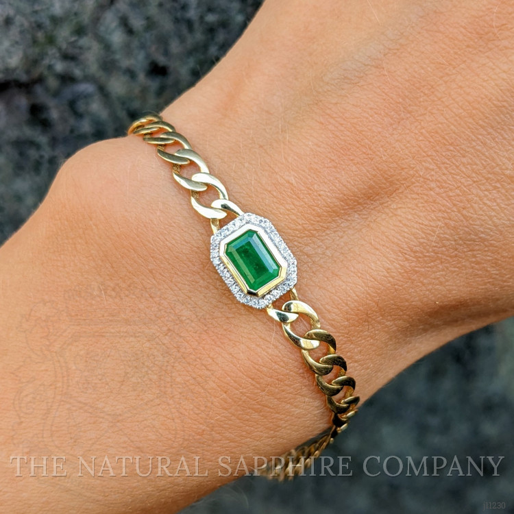 1.96 Ct.Tw. Emerald Natural Diamond Pave Bracelet, 14K Yellow Gold