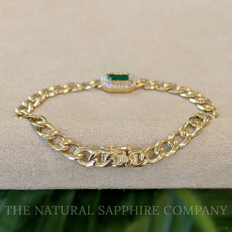 1.96 Ct.Tw. Emerald Natural Diamond Pave Bracelet, 14K Yellow Gold