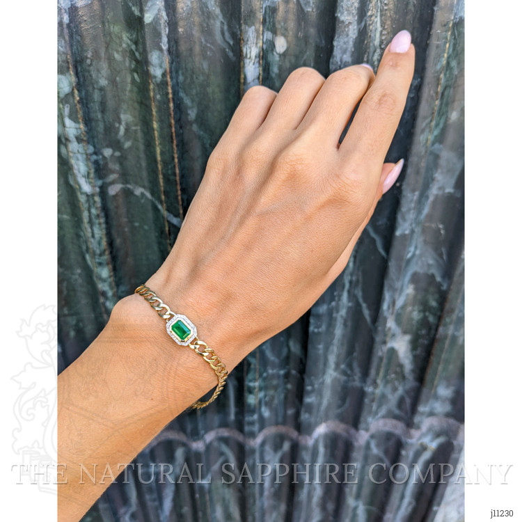 1.96 Ct.Tw. Emerald Natural Diamond Pave Bracelet, 14K Yellow Gold