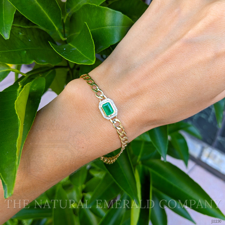1.96 Ct.Tw. Emerald Natural Diamond Pave Bracelet, 14K Yellow Gold