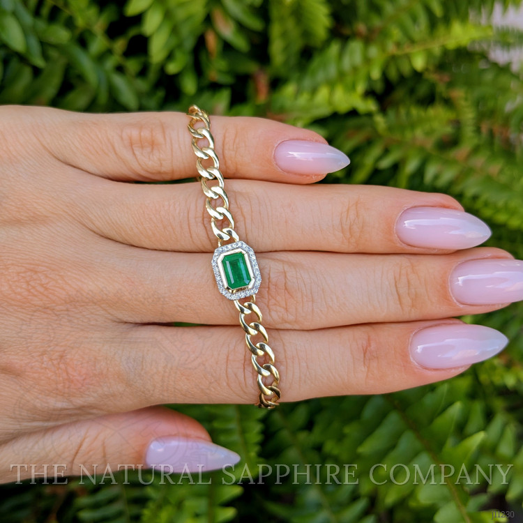 1.96 Ct.Tw. Emerald Natural Diamond Pave Bracelet, 14K Yellow Gold