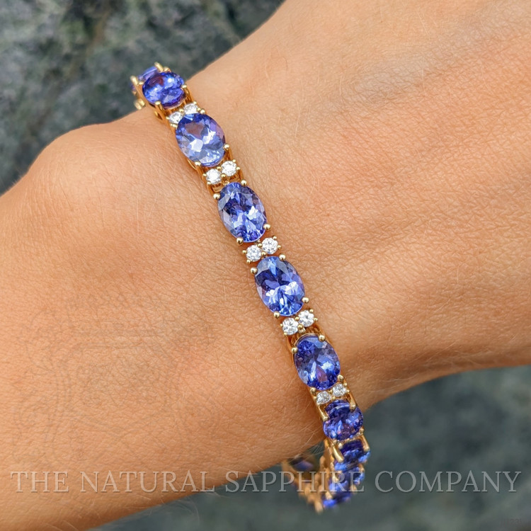 16.45 Ct.Tw. Tanzanite Natural Diamond Tennis/Riviere Bracelet, 14K Yellow Gold