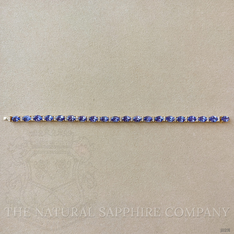 16.45 Ct.Tw. Tanzanite Natural Diamond Tennis/Riviere Bracelet, 14K Yellow Gold