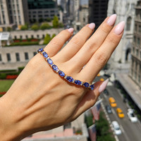 16.45 Ct.Tw. Tanzanite Natural Diamond Tennis/Riviere Bracelet, 14K Yellow Gold Life Style