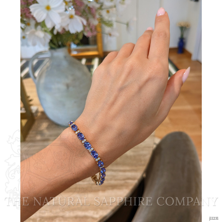 16.45 Ct.Tw. Tanzanite Natural Diamond Tennis/Riviere Bracelet, 14K Yellow Gold