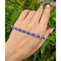 16.45 Ct.Tw. Tanzanite Natural Diamond Tennis/Riviere Bracelet, 14K Yellow Gold Life Style