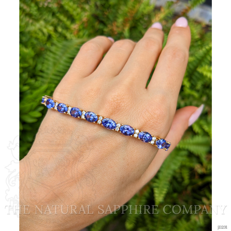16.45 Ct.Tw. Tanzanite Natural Diamond Tennis/Riviere Bracelet, 14K Yellow Gold