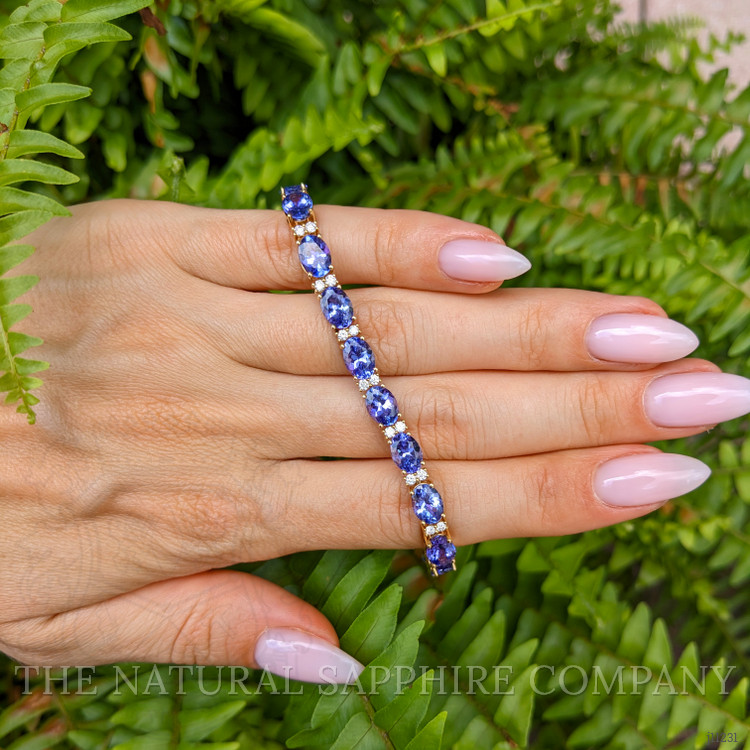 16.45 Ct.Tw. Tanzanite Natural Diamond Tennis/Riviere Bracelet, 14K Yellow Gold