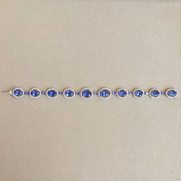 15.44 Ct.Tw. Violet Tanzanite and Natural Diamond Pave Bracelet, 18K White Gold